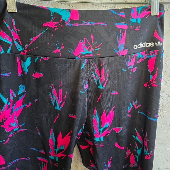 Adidas Women's Floral Pink And Blue All Over Print Tech Leggings Medium - Picture 5 of 14
